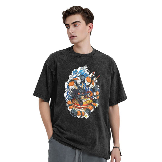 Osaka Lion Great Wave Sushi Ramen Dragon Washed T-Shirt