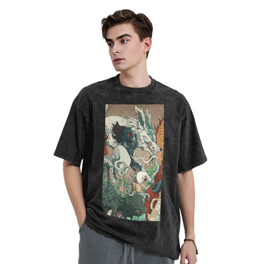 Osaka Lion Yokai Outing Second Washed T-Shirt