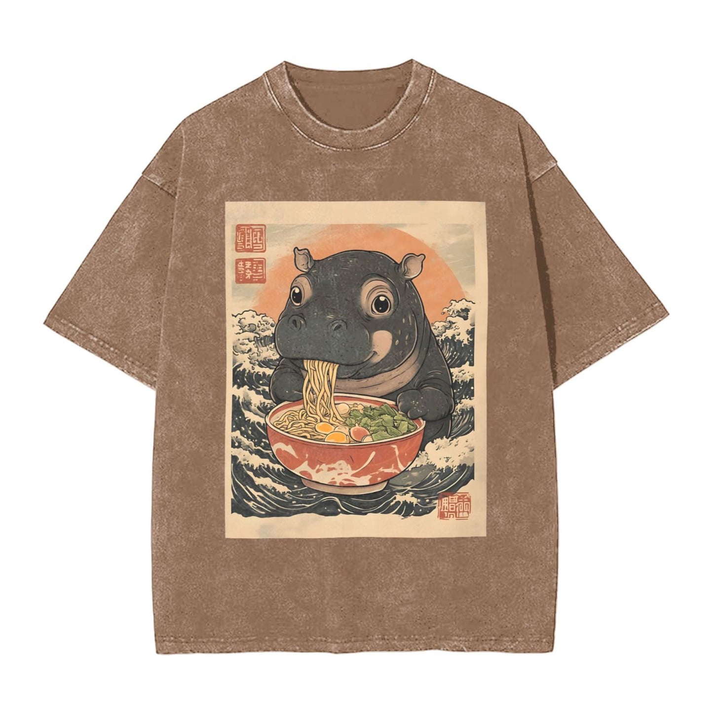 Osaka Lion Moo Deng Eat Ramen Washed T-Shirt