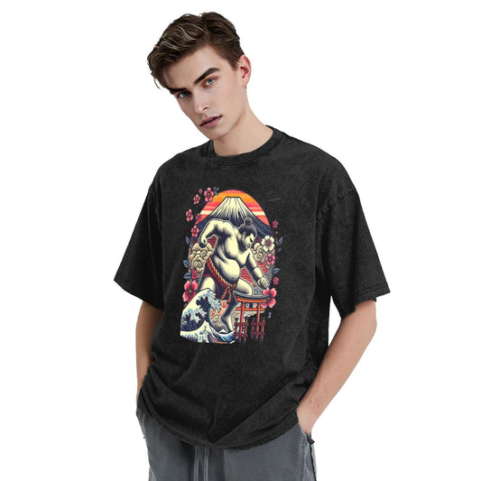 Osaka Lion Great Wave And Sumo Washed T-Shirt