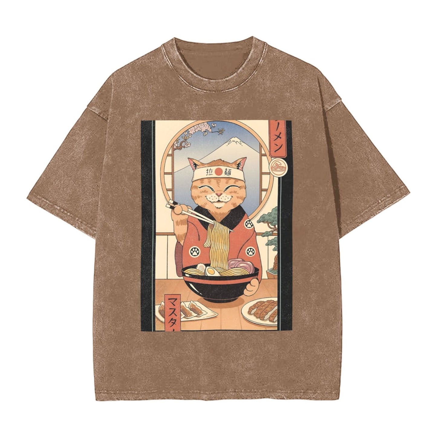 Osaka Lion Eat Ramen Cat Sixth Washed T-Shirt