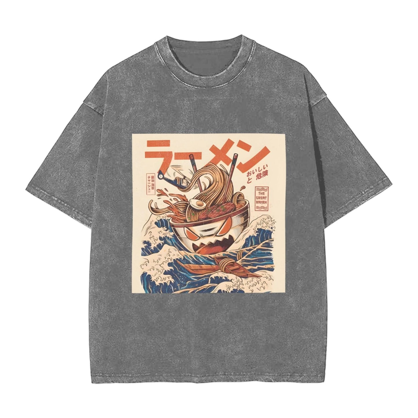 Osaka Lion Ramen Kaiju With Great Wave Washed T-Shirt
