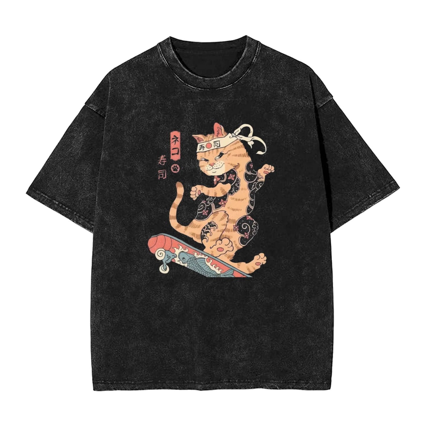 Osaka Lion Cat And Skateboard Washed T-Shirt