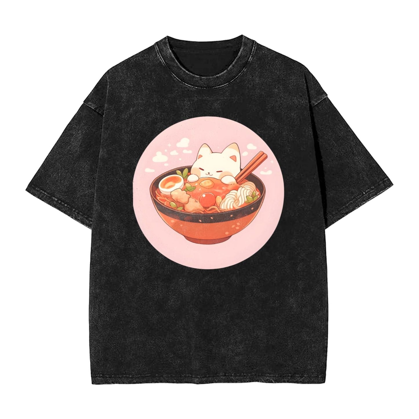 Osaka Lion Cat With Ramen Washed T-Shirt