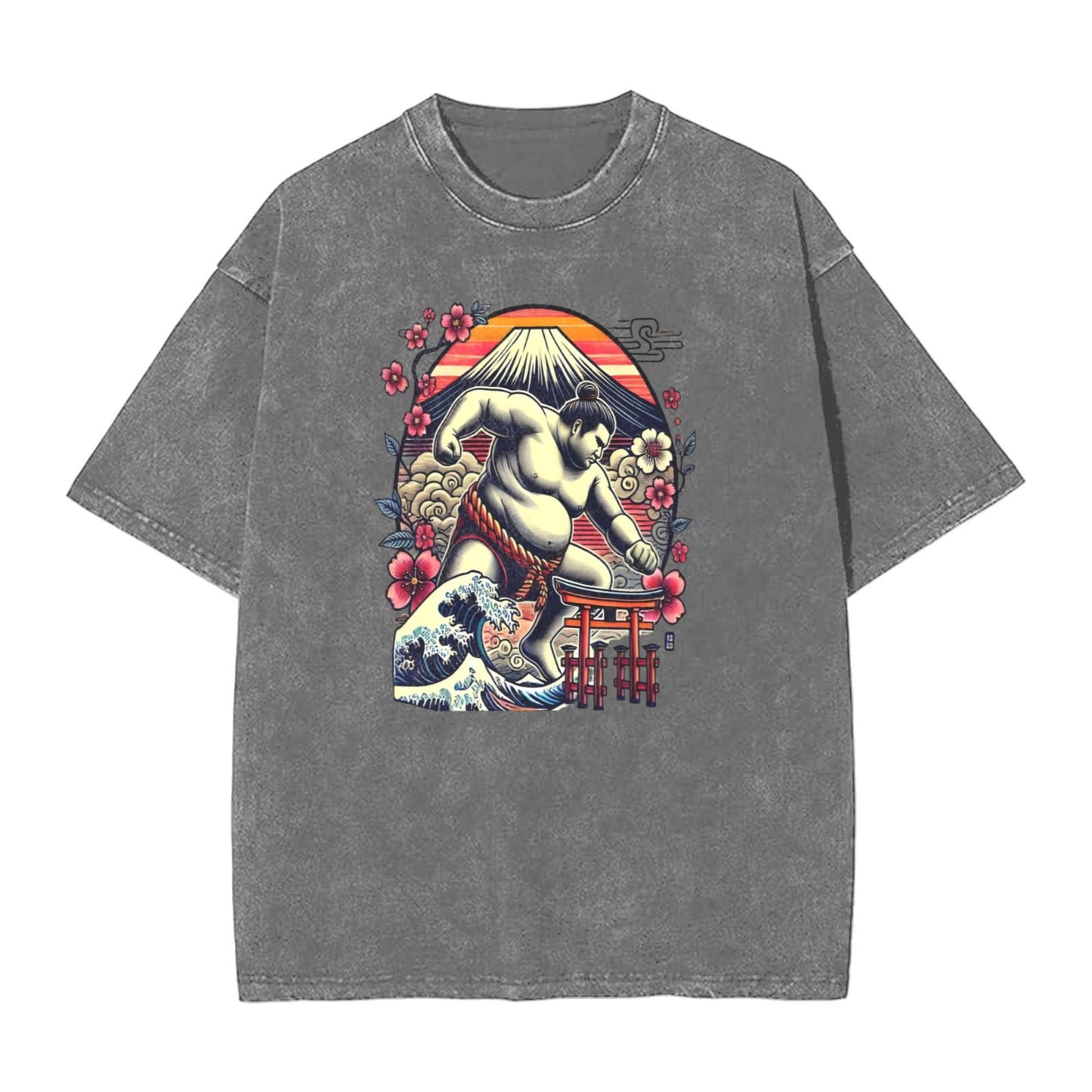 Osaka Lion Great Wave And Sumo Washed T-Shirt