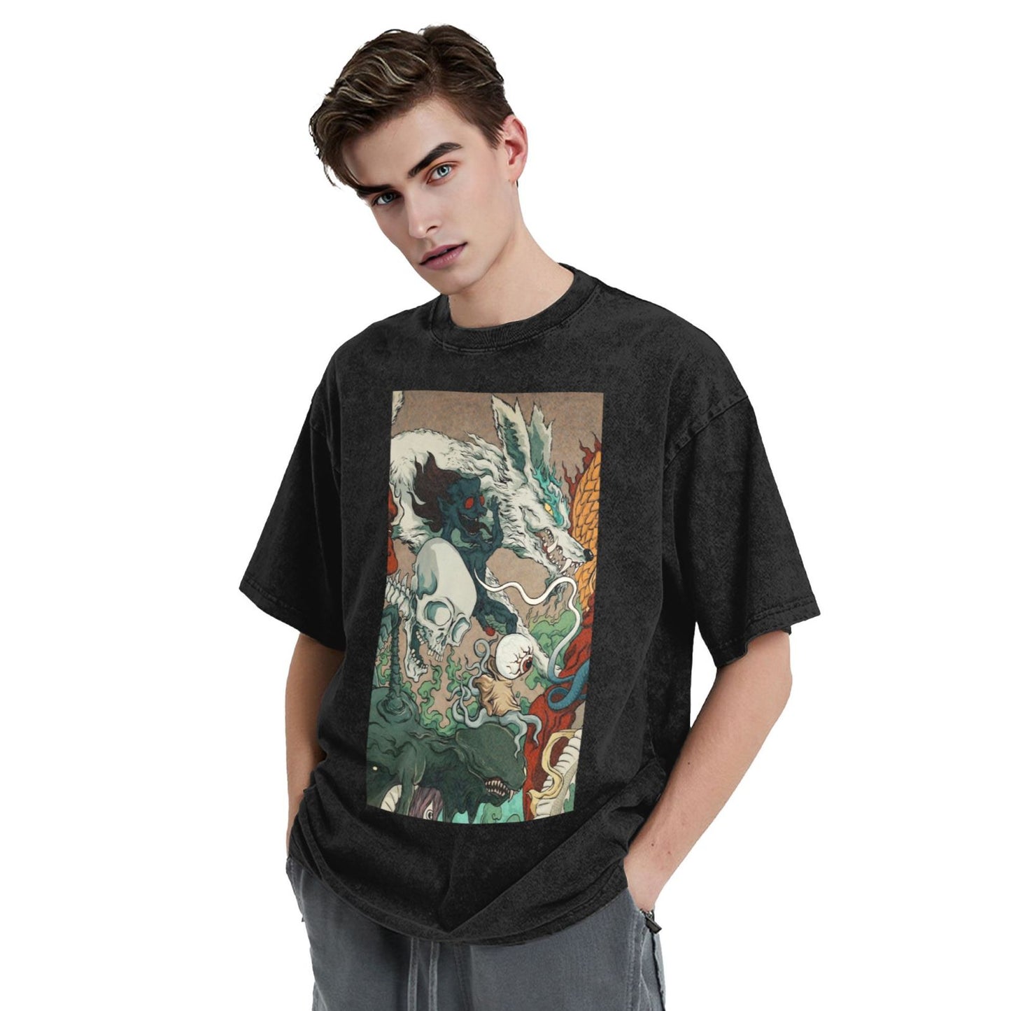 Osaka Lion Yokai Outing Second Washed T-Shirt