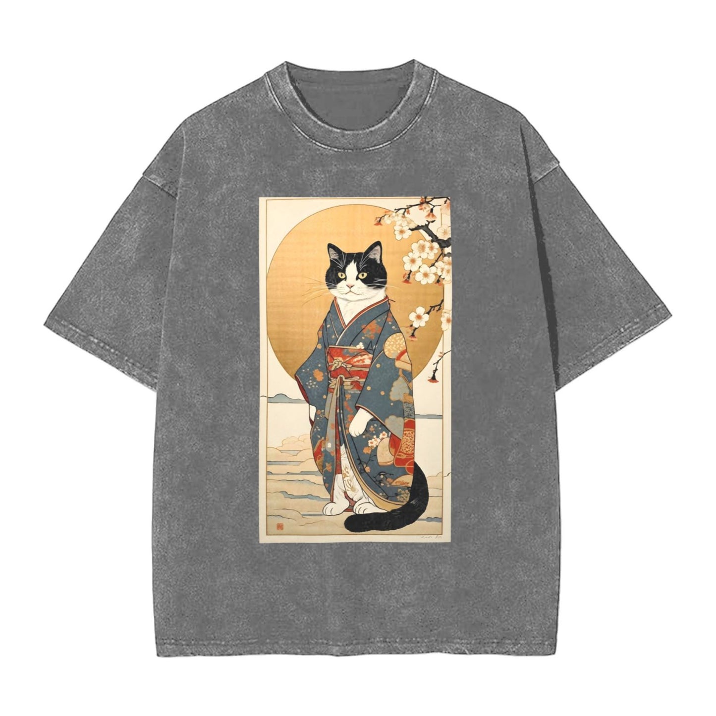 Osaka Lion Cat And Kimono Washed T-Shirt